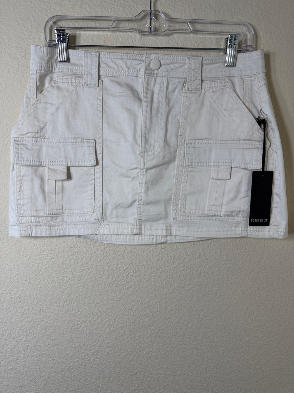 NWT Forever 21 White Denim Cargo Micro Mini Skirt Size L Utility Y2K Aesthetic